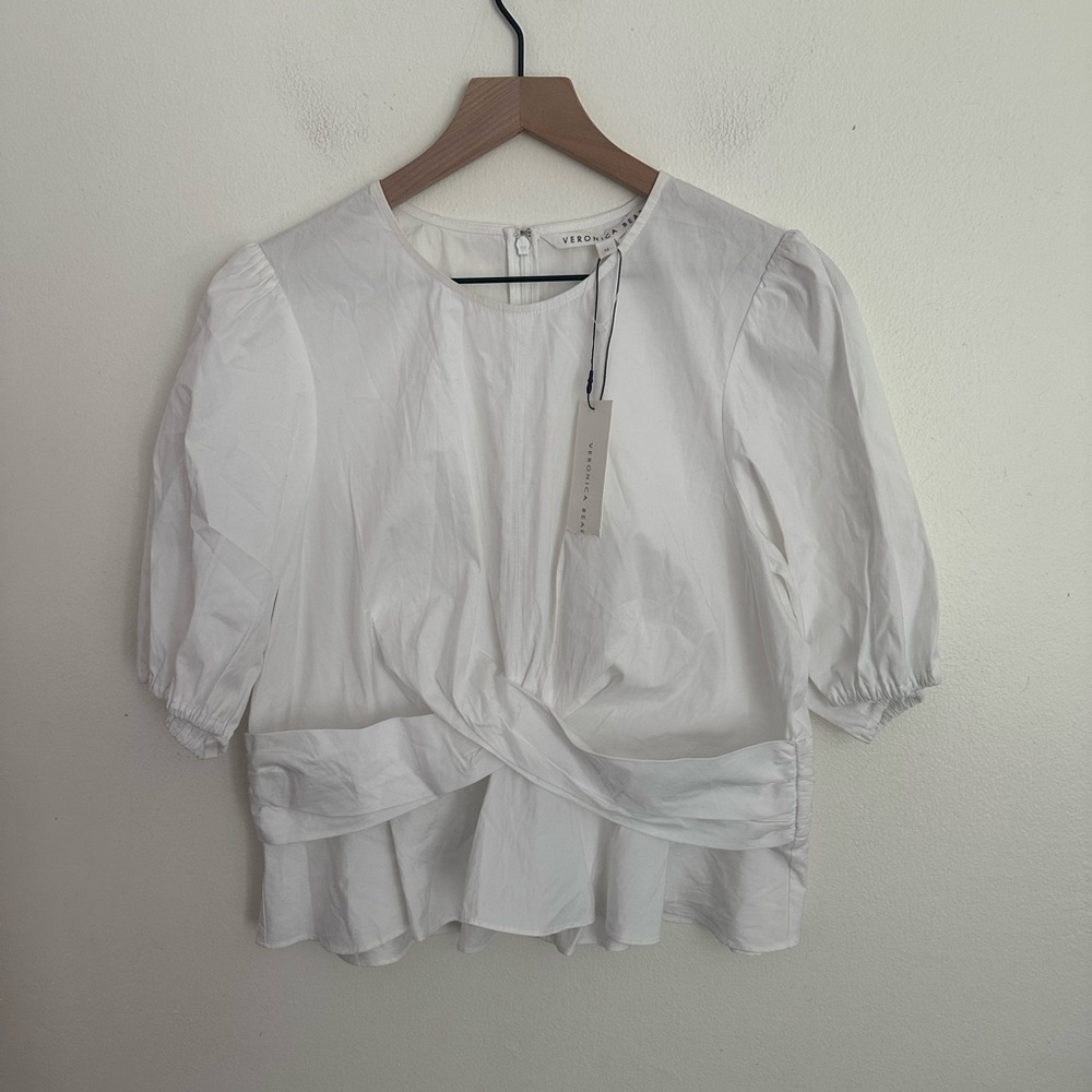 Veronica Beard Arvilla Crisscross CHIC BOHO Top White Cotton Women SZ 12 NWT AC - Picture 7 of 8